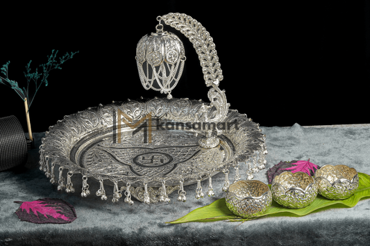 German Silver Jhoomer Thaali Set - Radha Krishna & Swastik Design