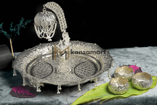 German Silver Jhoomer Thaali Set - Radha Krishna Design