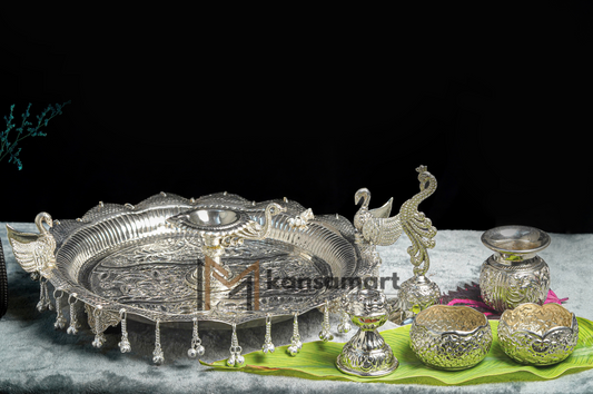 German Silver Pooja Thaali Set - Radha Krishna Design