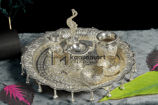 Geman Silver Pooja Thaali Set - Swastik Design