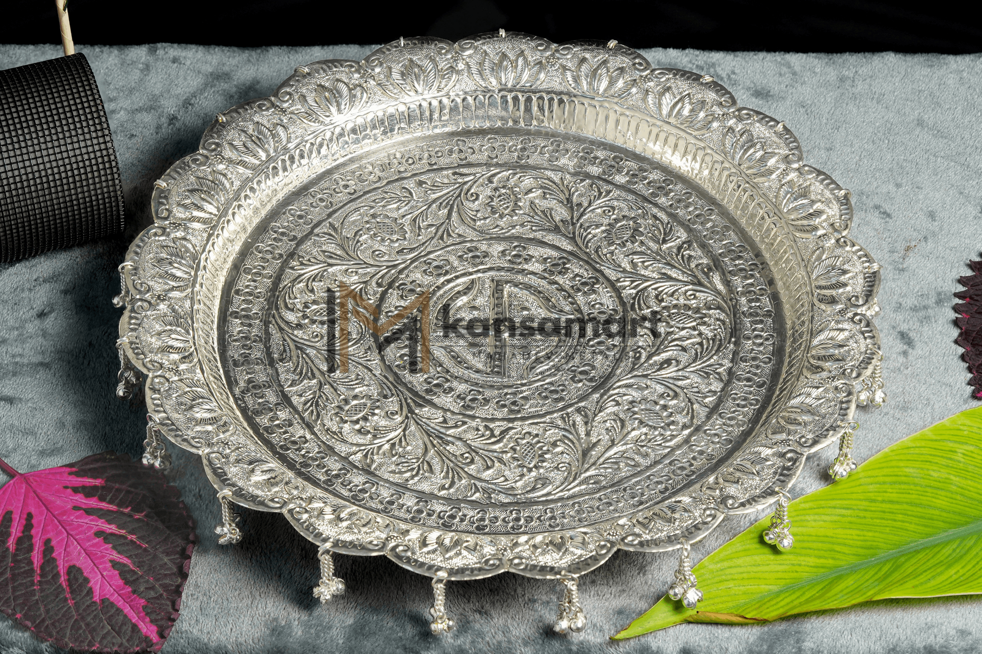 Geman Silver Pooja Thaali Set - Swastik Design