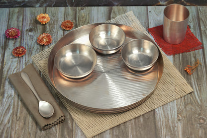 Kansa Dinner Thaali Set - 6 Pieces Set (1 Plate, 2 Bowls, 1 Sabji Plate, 1 Glass and 1 Spoon)