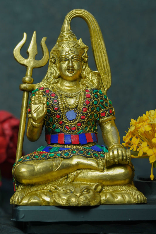 Brass Lord Shiva Sitting Meenakari Idol