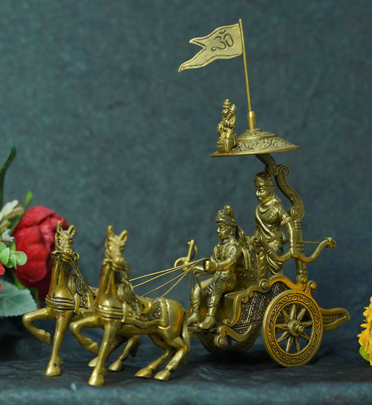 Brass Arjun & Krishna Chariot - 2 Horses