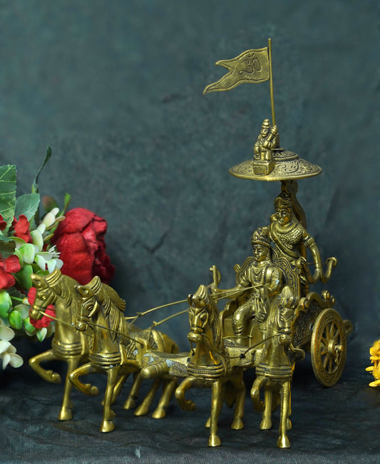 Brass Arjun & Krishna Chariot - 4 Horses