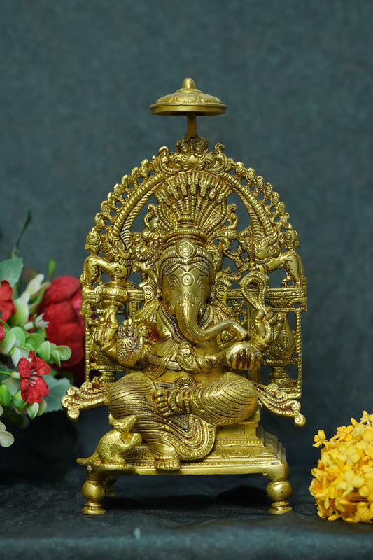 Brass Ganpati Sitting On a Throne