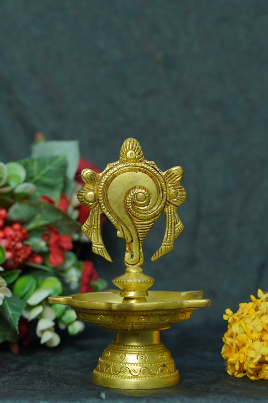 Brass Fancy Diya With Shanku