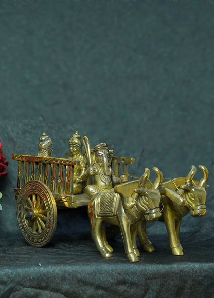 Brass Vintage Bullock Cart With Ganesha & Riddhi Siddhi