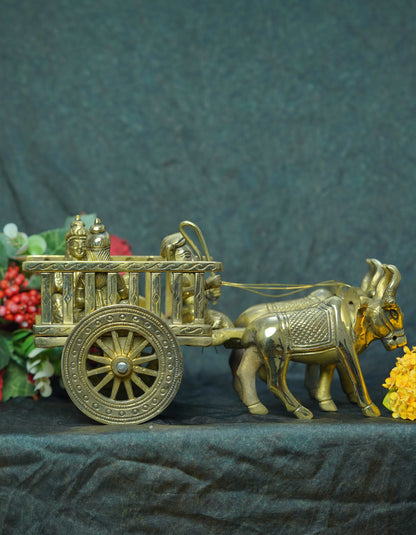 Brass Vintage Bullock Cart With Ganesha & Riddhi Siddhi