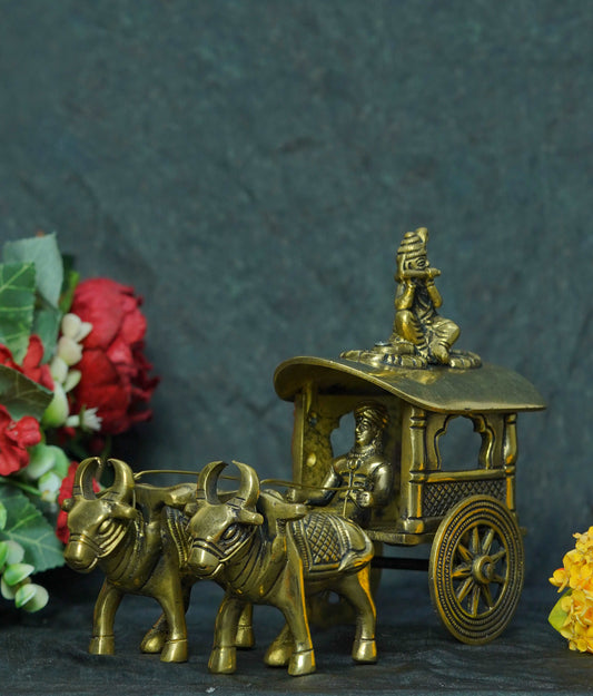 Brass Bull Cart With Krishna Chariot